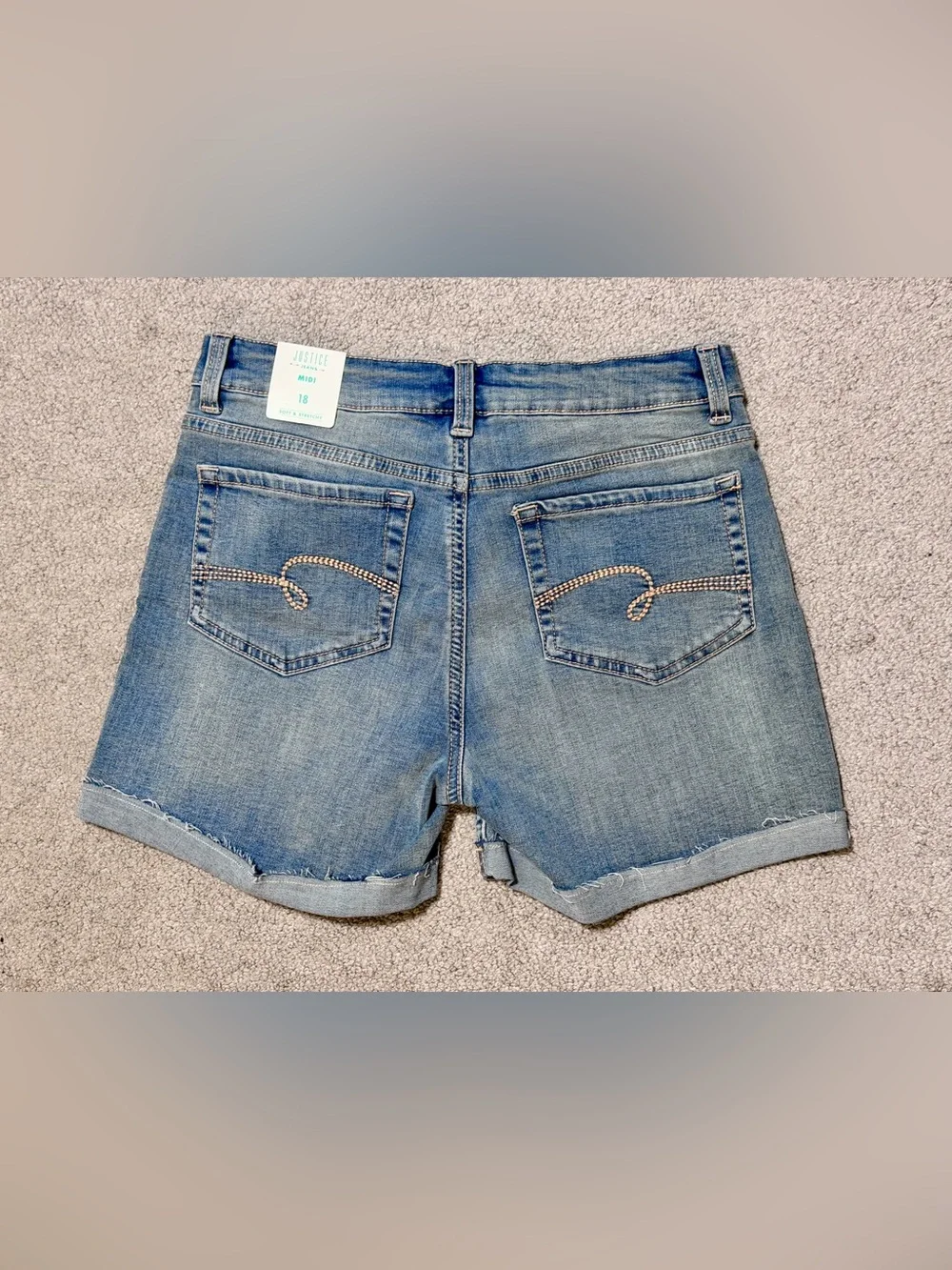 NWT Girls Justice Mid-Rise Blue Soft Denim Shorts - size 18